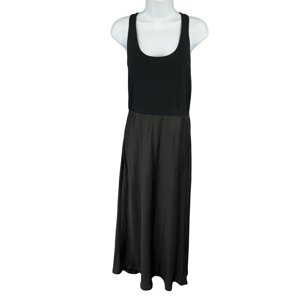 Anthropologie Maxi Dress Black Ribbed Tank Style‎ Satin M Minimalist Mare Mare